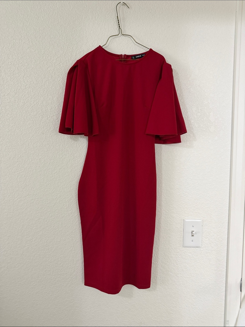 Women's Red Midi Dress with Flutter Sleeves